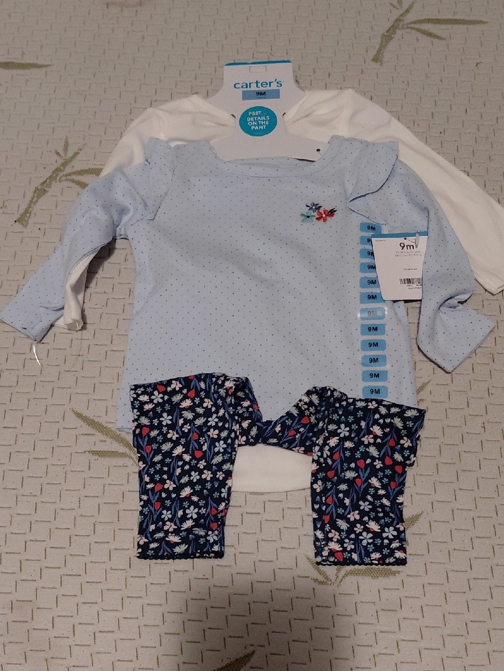 Carter's Light Blue Dot Top with Navy Floral Leggings Set